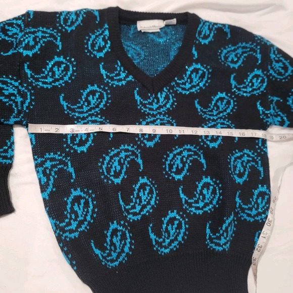 Vintage Womens Sweater Size Medium Paisley Black Blue Metallic 80S 90S Knit - Picture 6 of 6